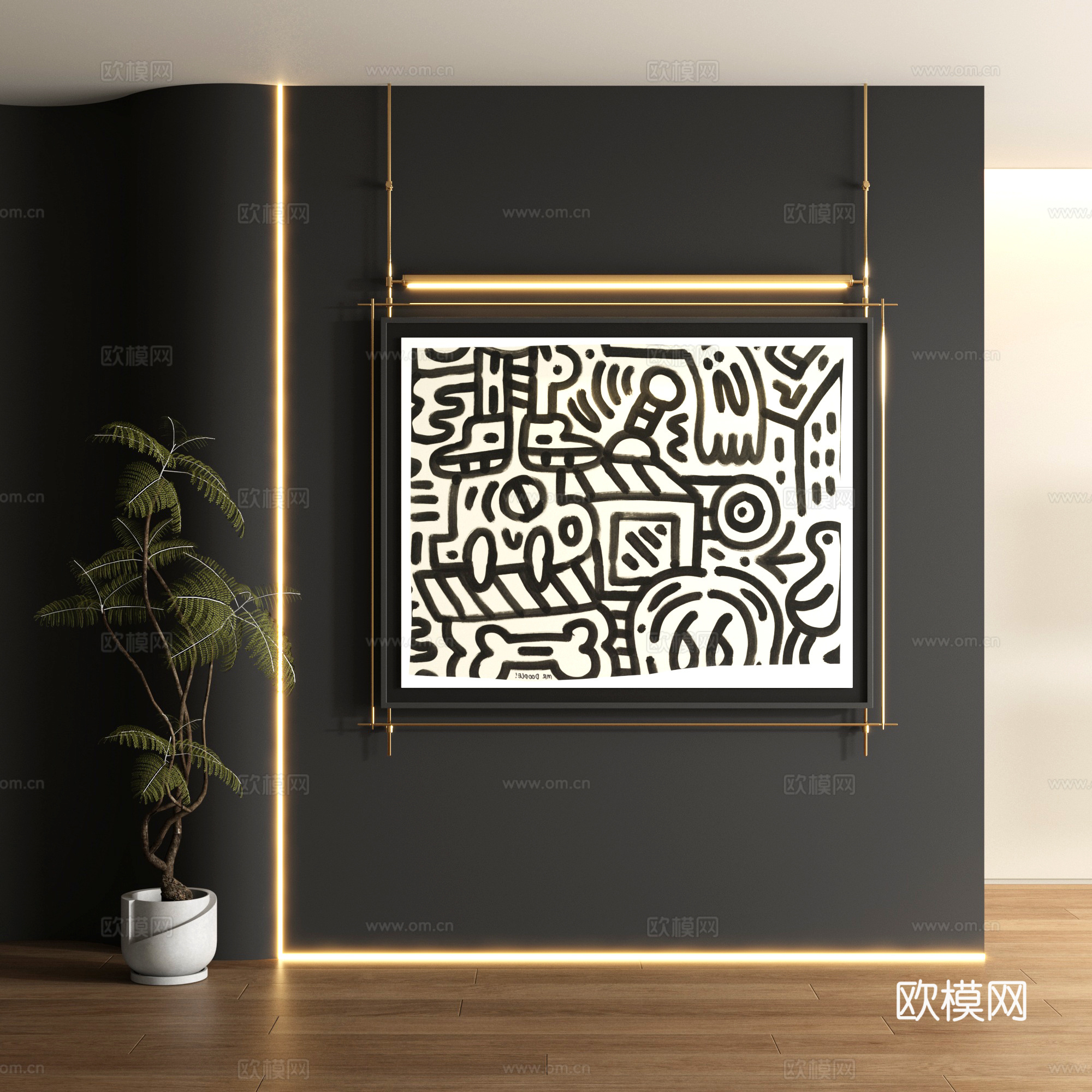 现代涂鸦装饰画3d模型