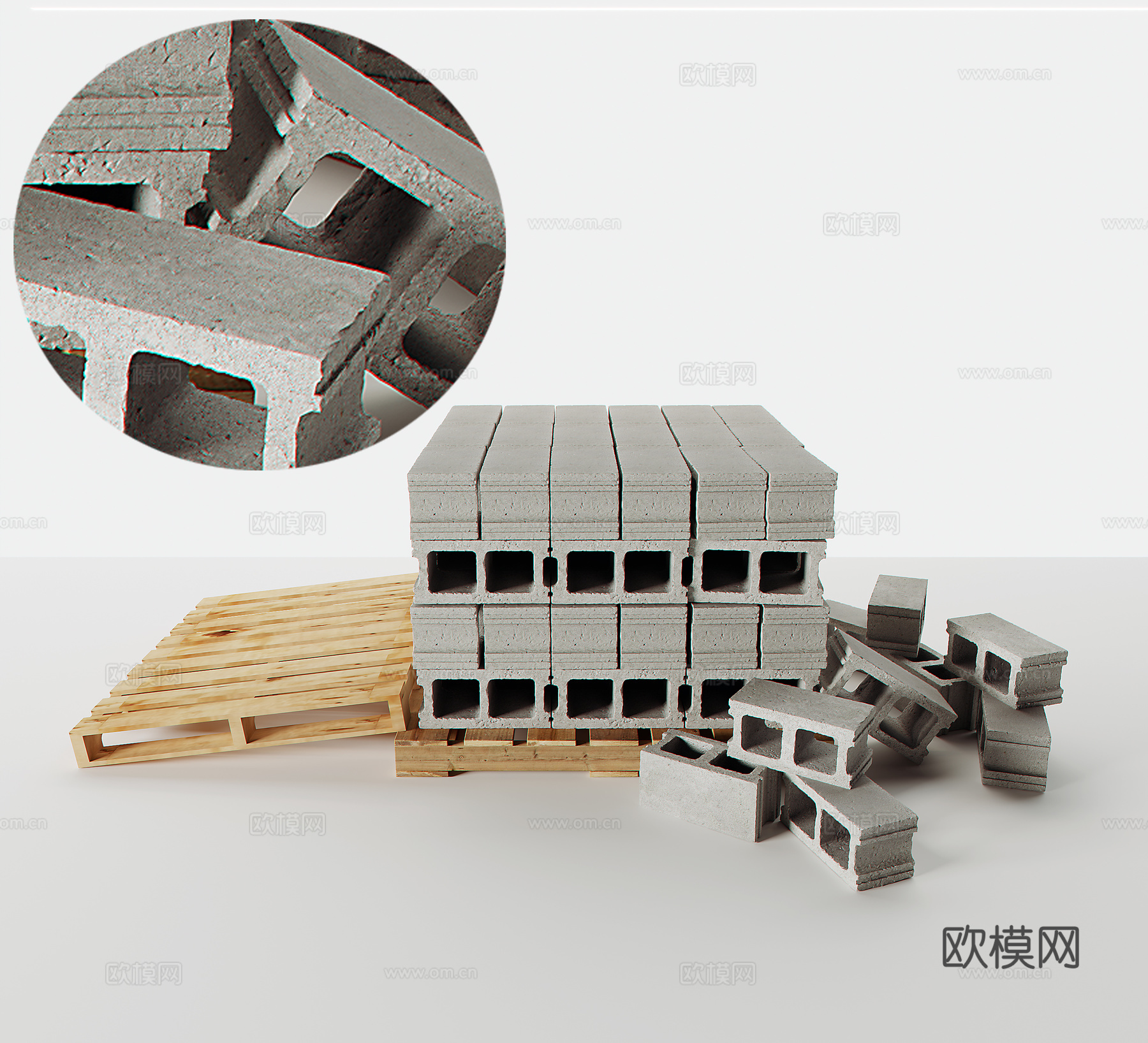 现代轻质空心砖 水泥砖 墙砖 叉车板 栈板木托盘 木托板 木3d模型