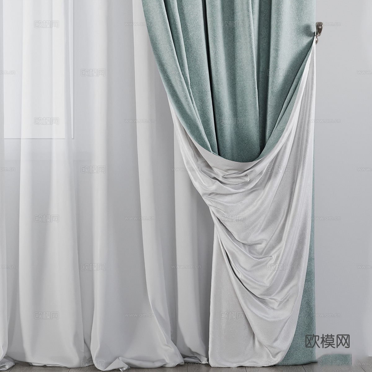 新中式轻奢布艺窗帘3d模型