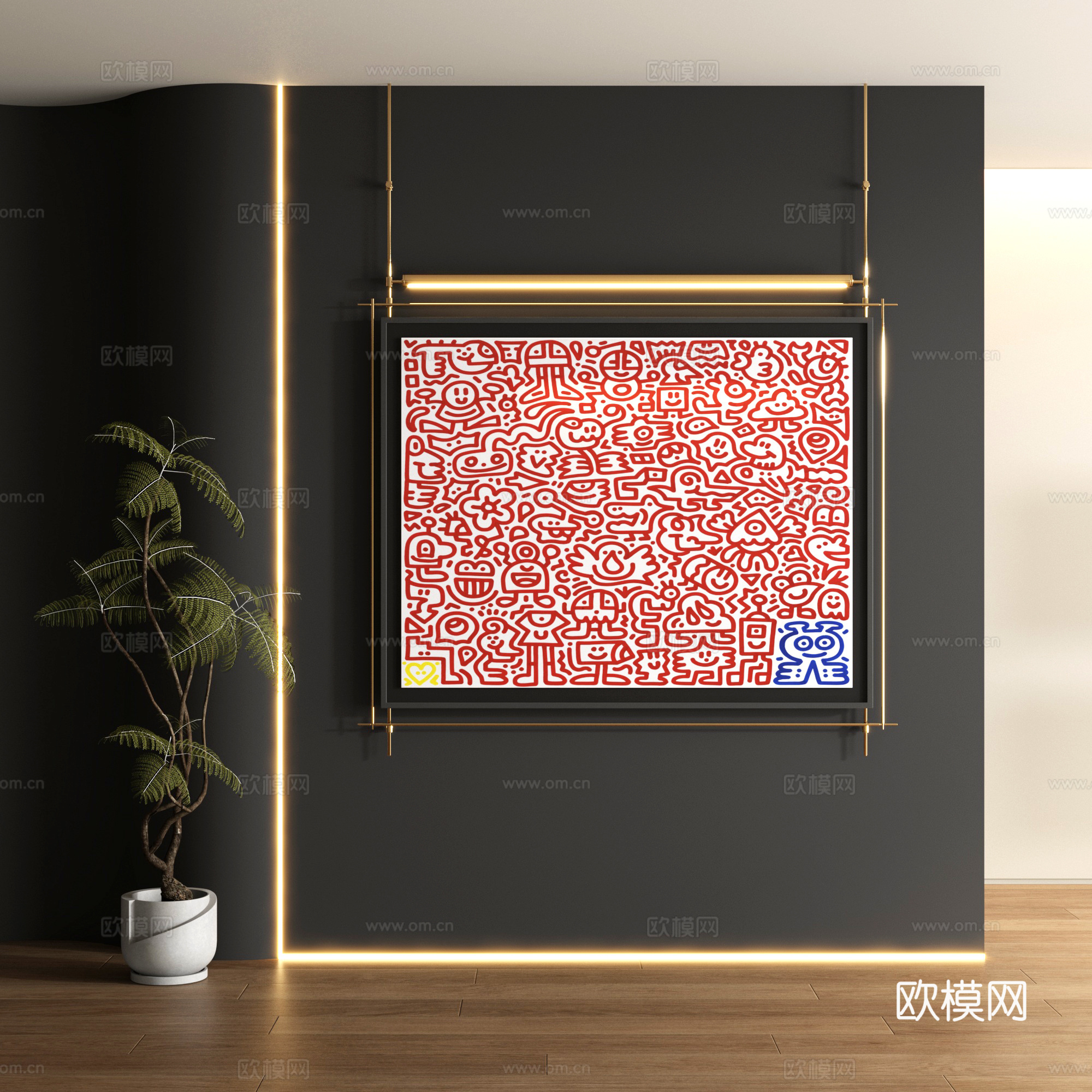 现代涂鸦装饰画3d模型