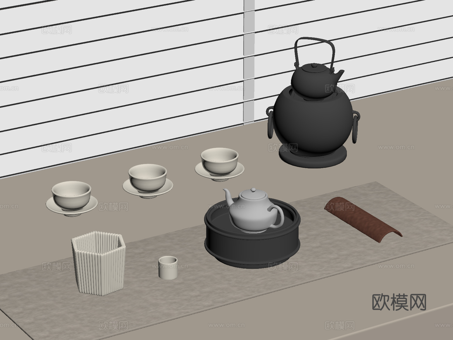 新中式茶具 茶壶 茶杯su模型