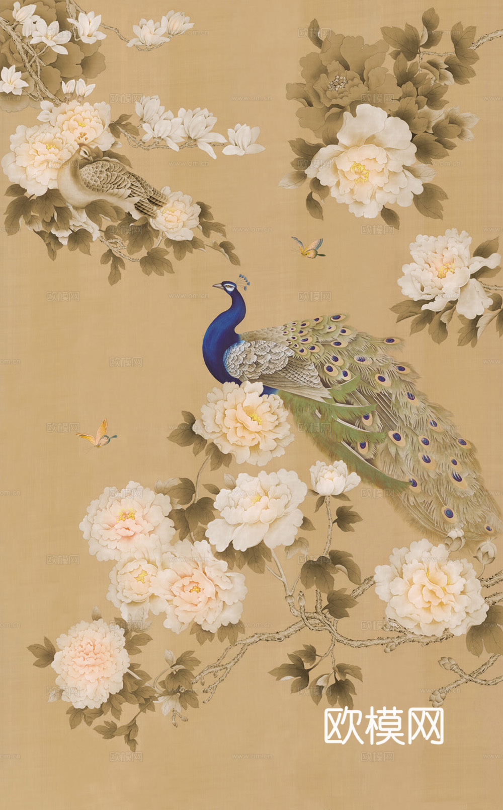 新中式孔雀牡丹装饰画
