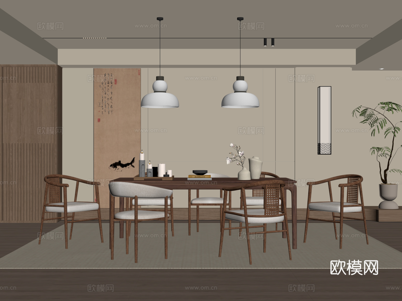 宋式餐厅 餐桌椅su模型