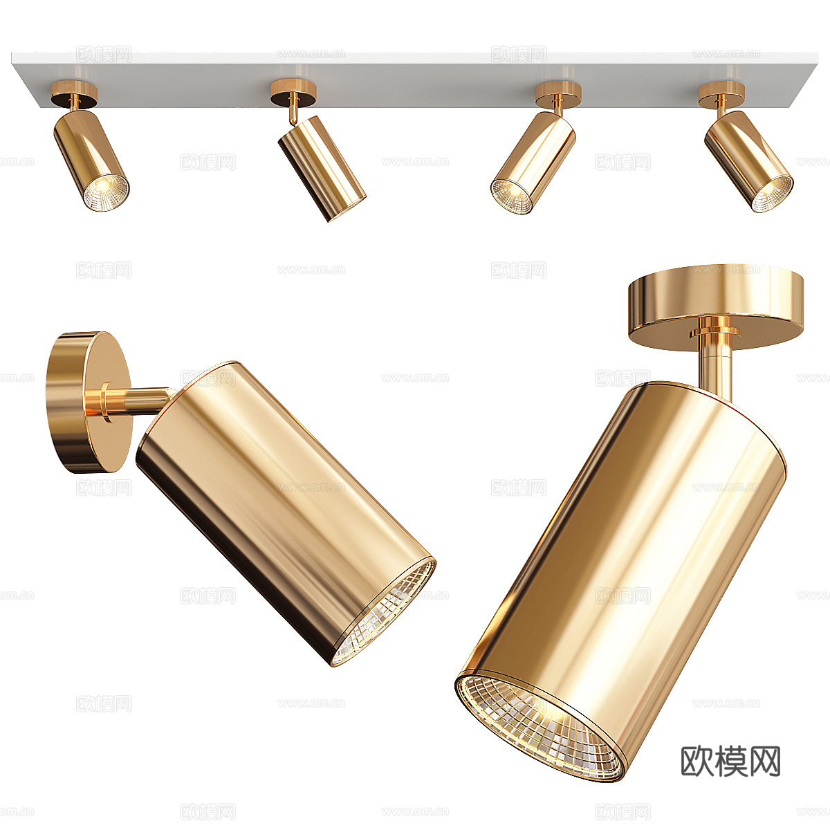 现代轻奢极简黄铜旋转射灯3d模型