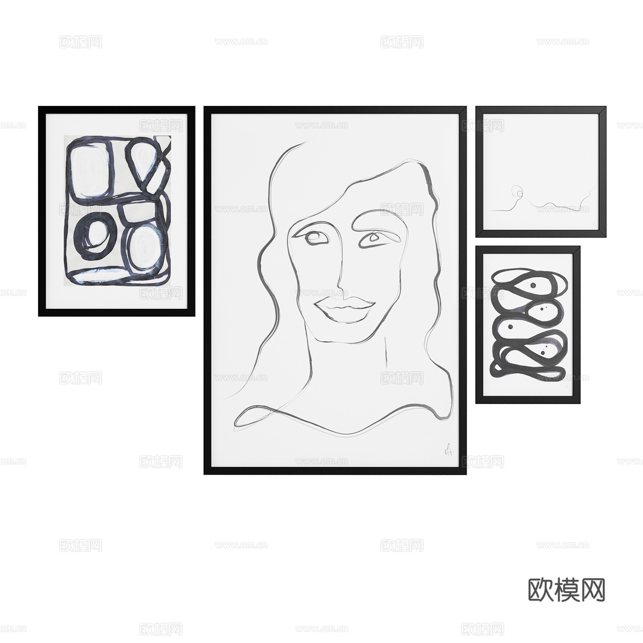 BoConcept 现代装饰画 挂画 抽象画 黑白画 艺术画3d模型
