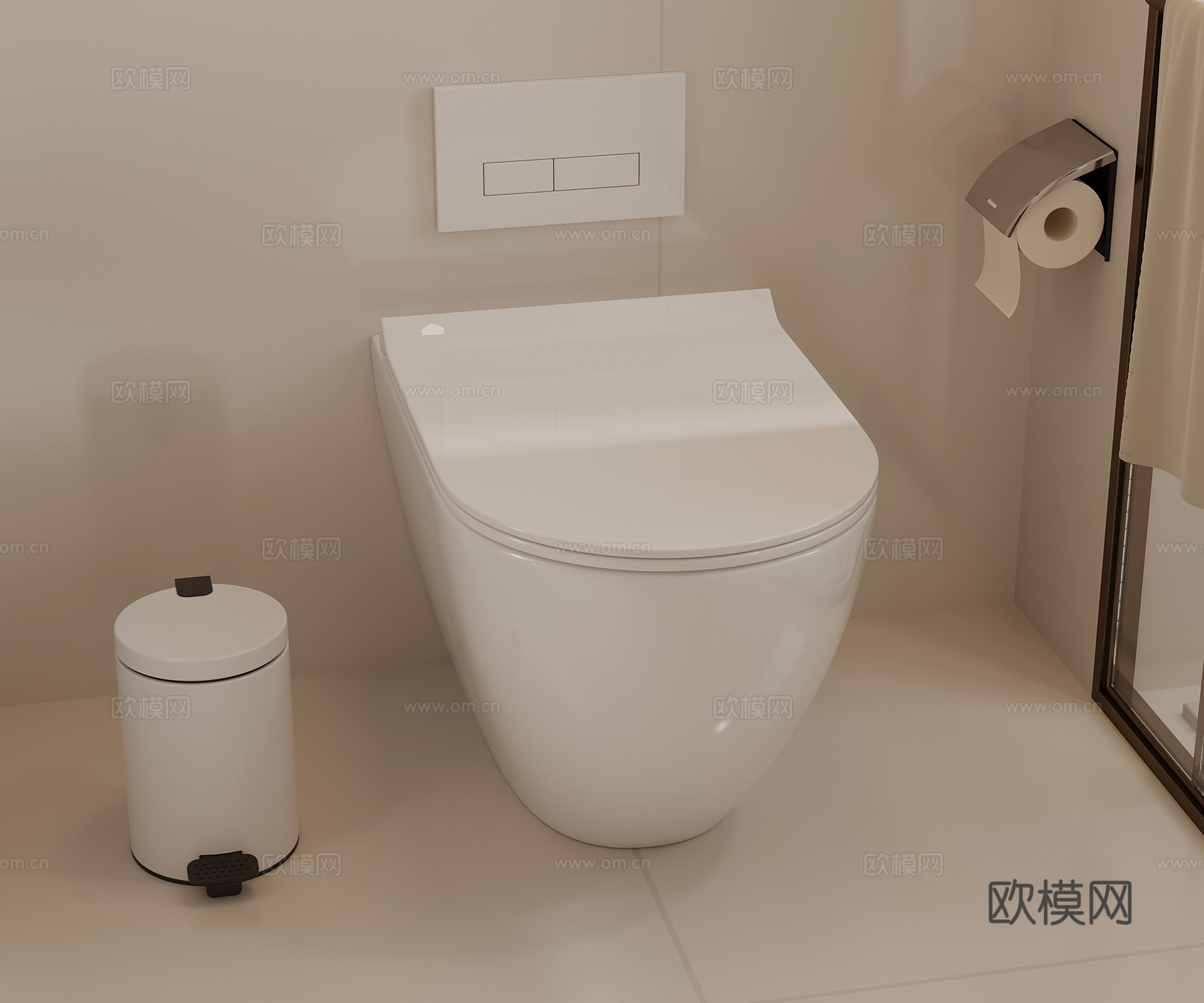 现代马桶 垃圾桶 卫浴小件su模型