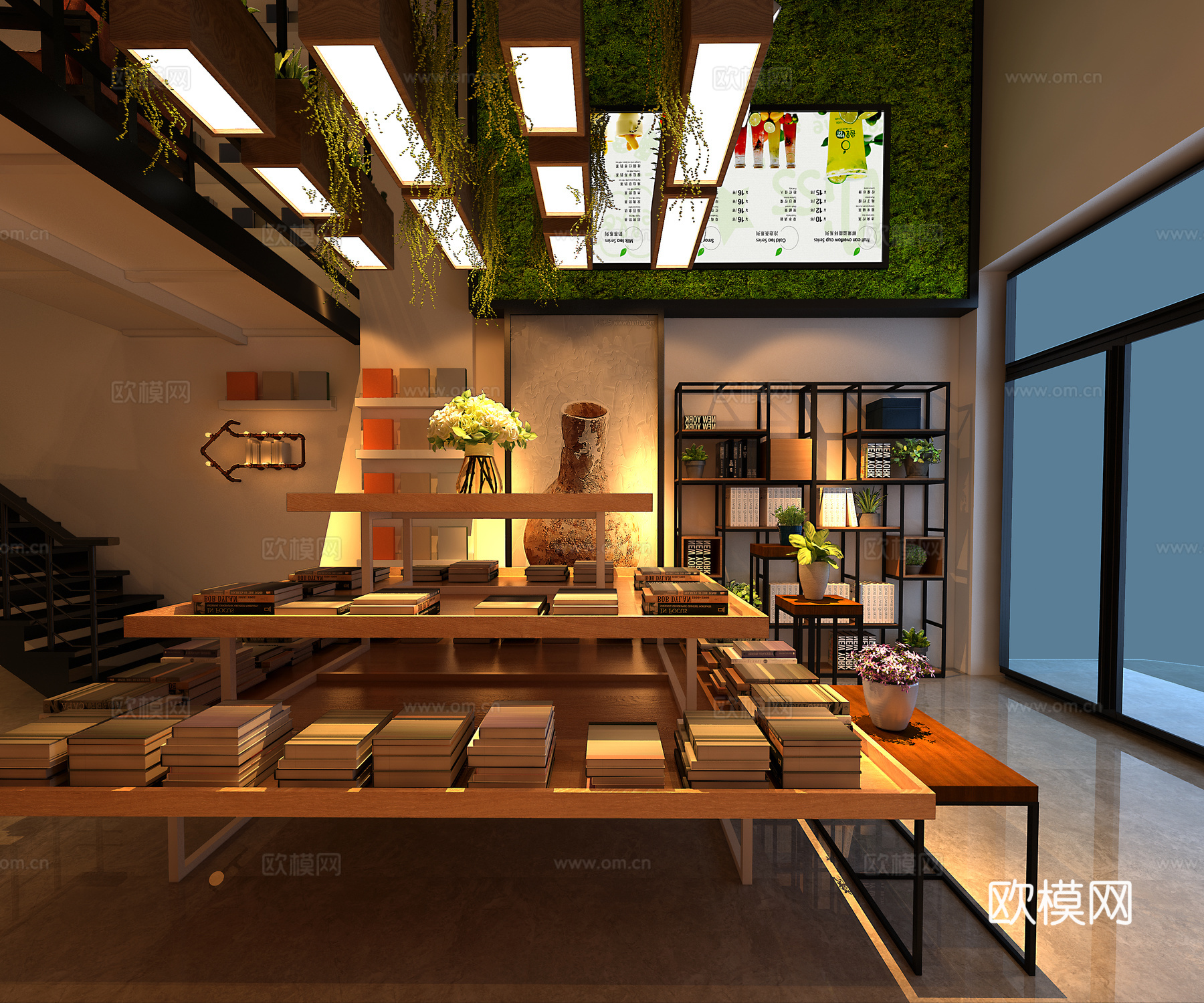 工业风书店 书吧 书架3d模型