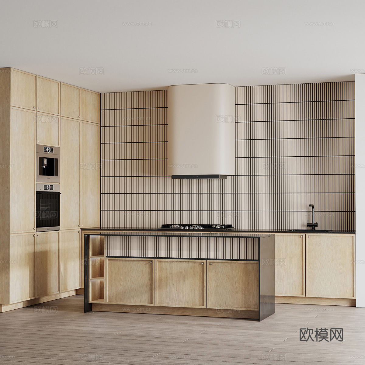 现代北欧原木风橱柜3d模型