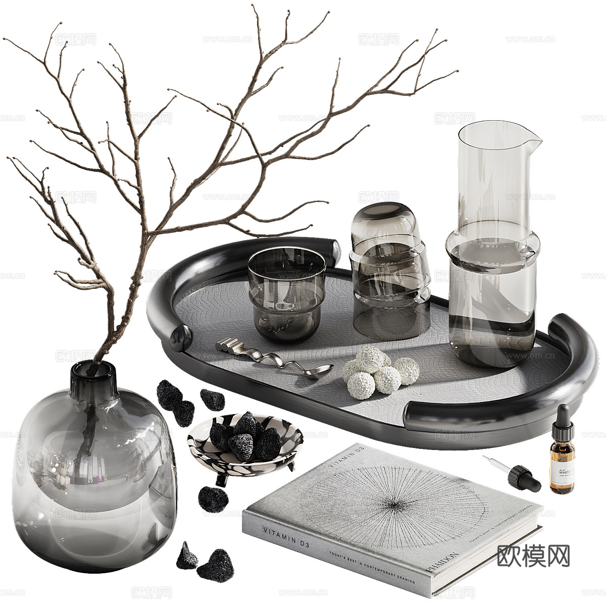 现代意式茶具组合套装3d模型