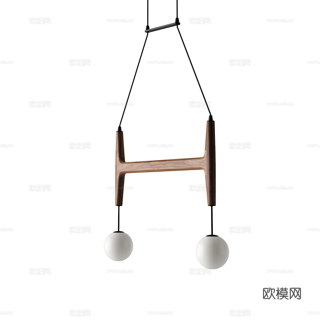Porada 复古吊灯 装饰吊灯 胡桃木吊灯 玻璃吊灯3d模型