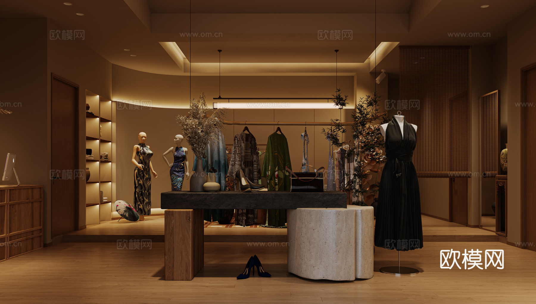 侘寂风原木复古服装店3d模型