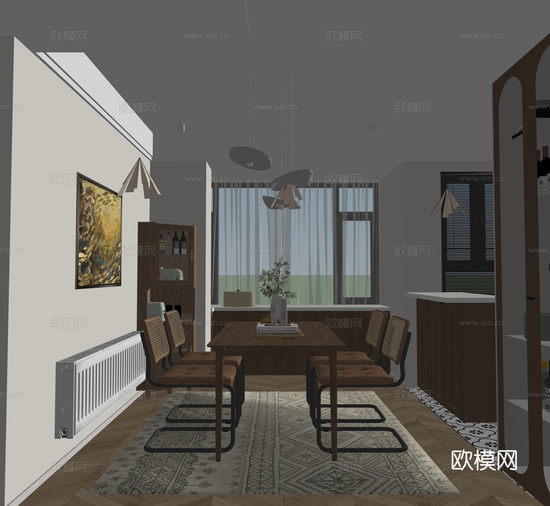 现代简约中古风餐厅su模型