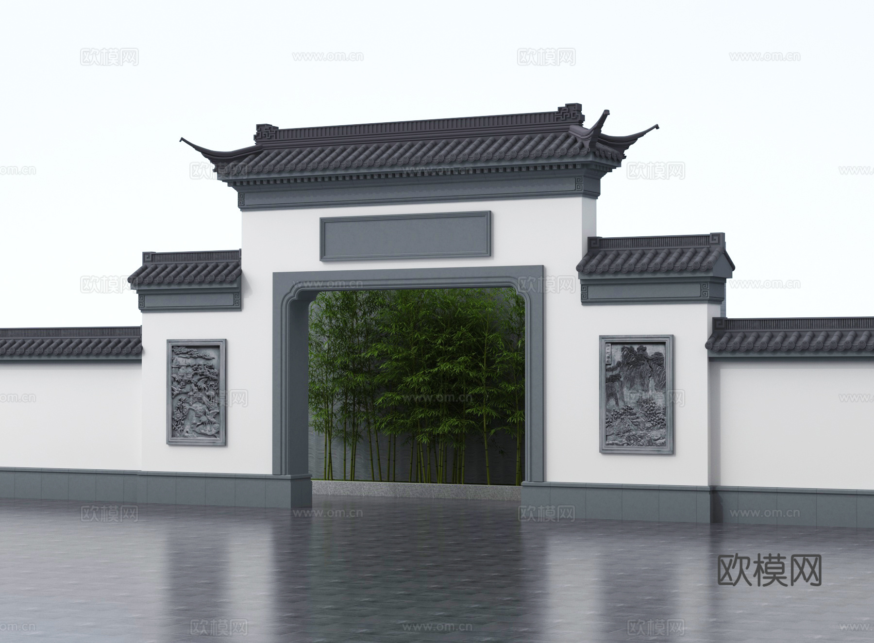 中式大门 门头 亭苑门面su模型