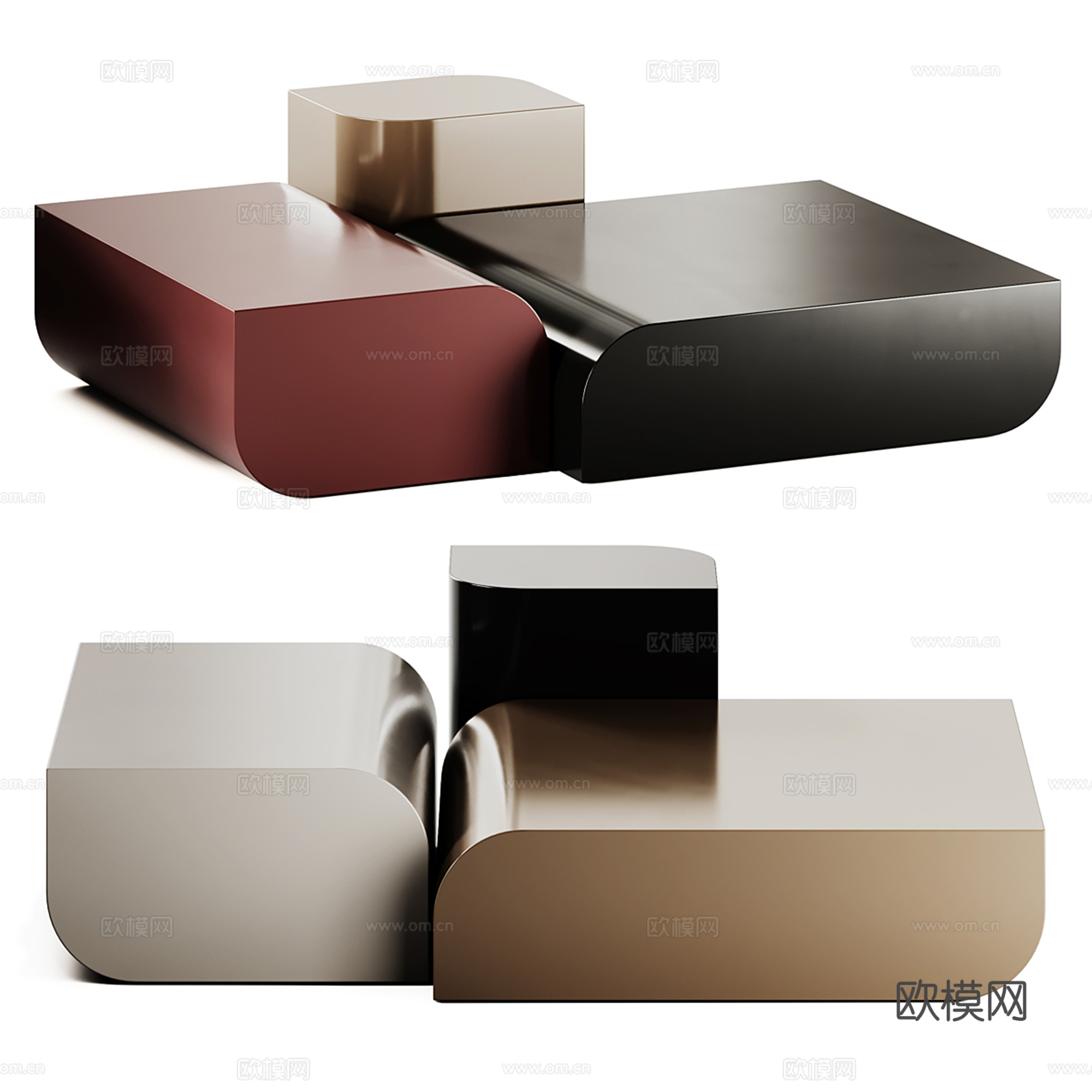 现代异形茶几组合3d模型