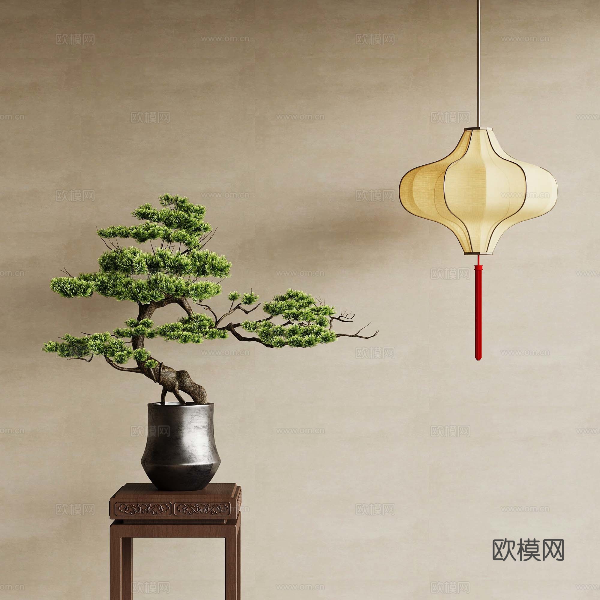 新中式灯笼 盆栽 绿植su模型