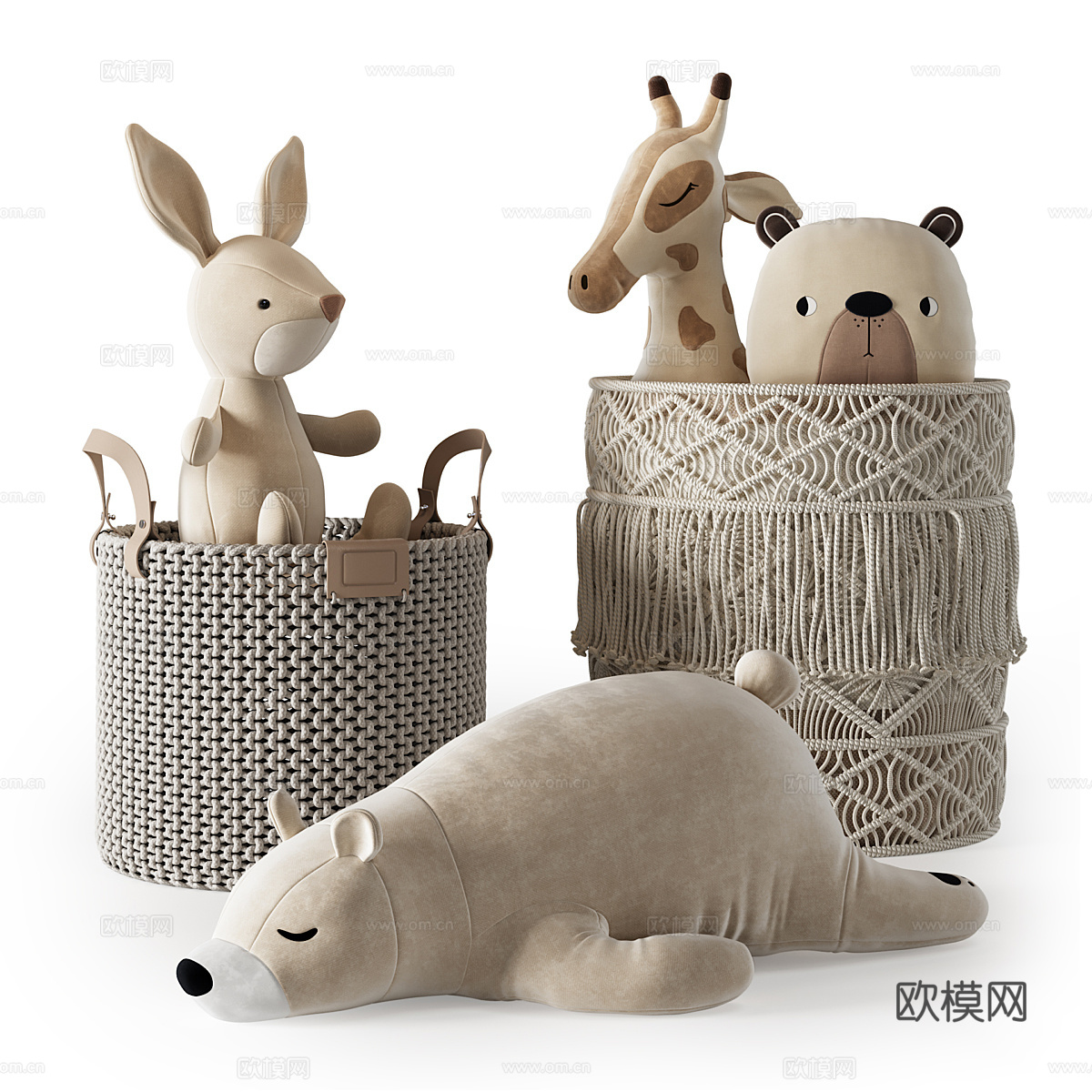 现代奶油风儿童毛绒玩具3d模型