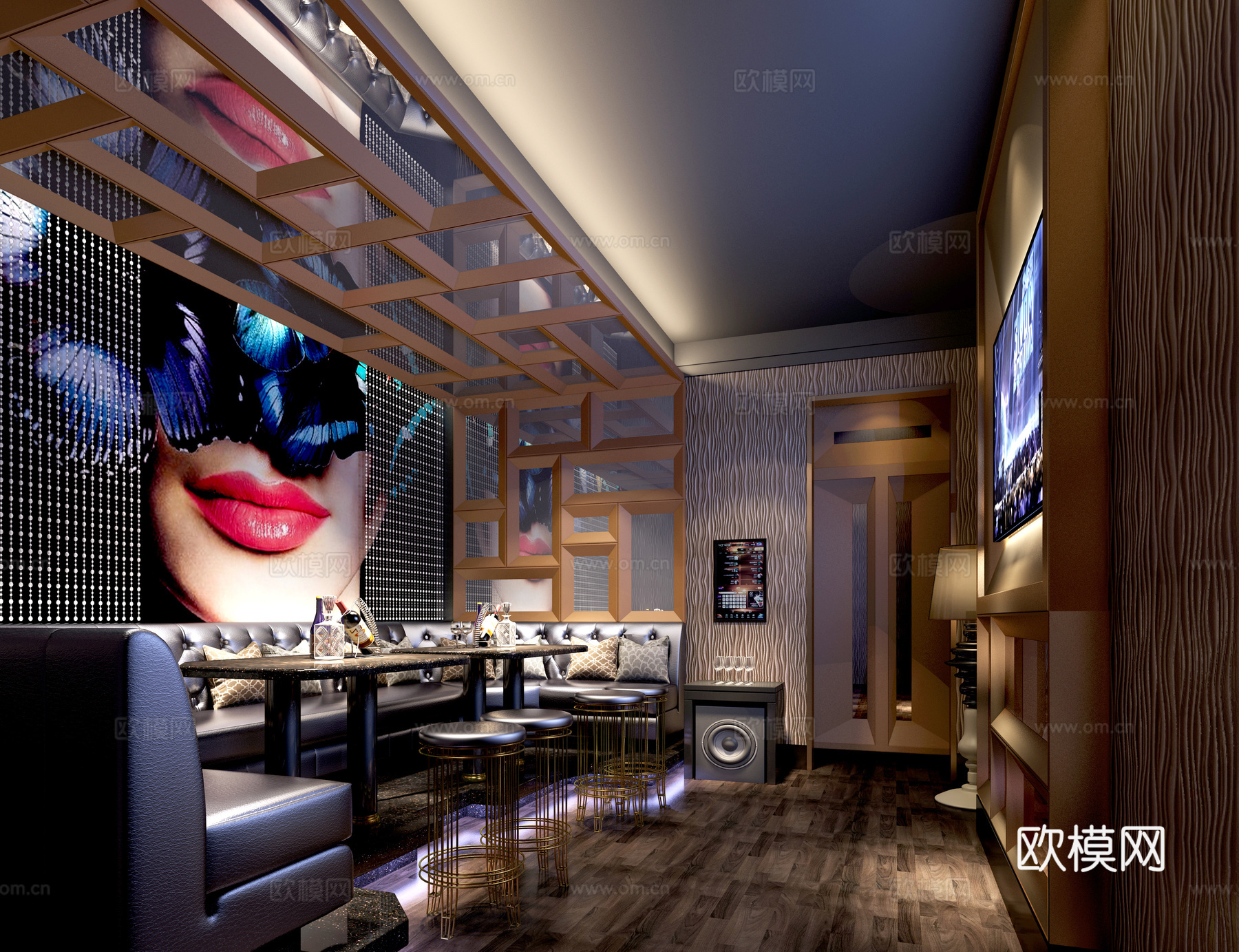 中式ktv包房空间表现3d模型