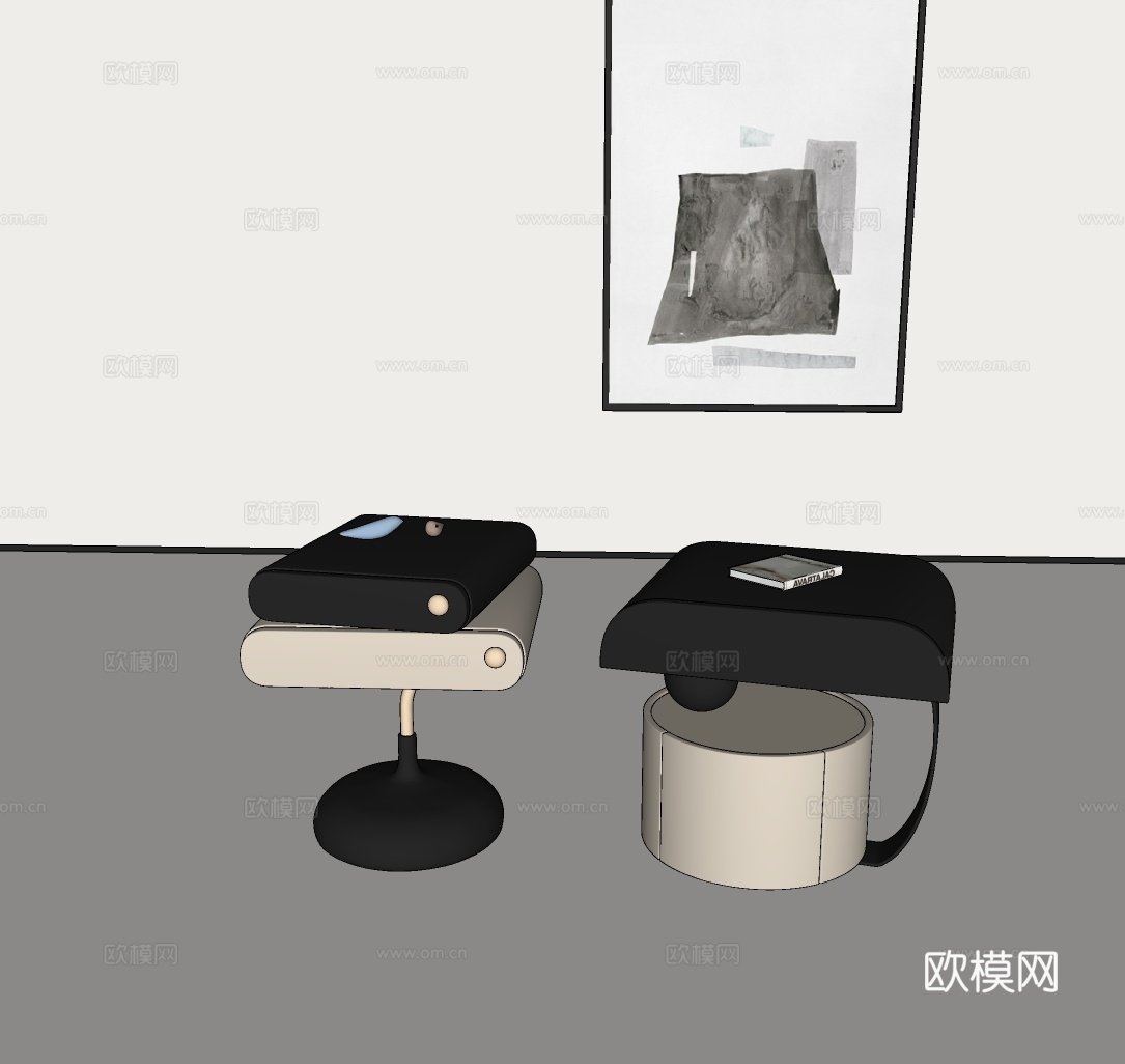 意式床头柜 奶油风沙发边几 现代小型收纳柜 简约边柜su模型