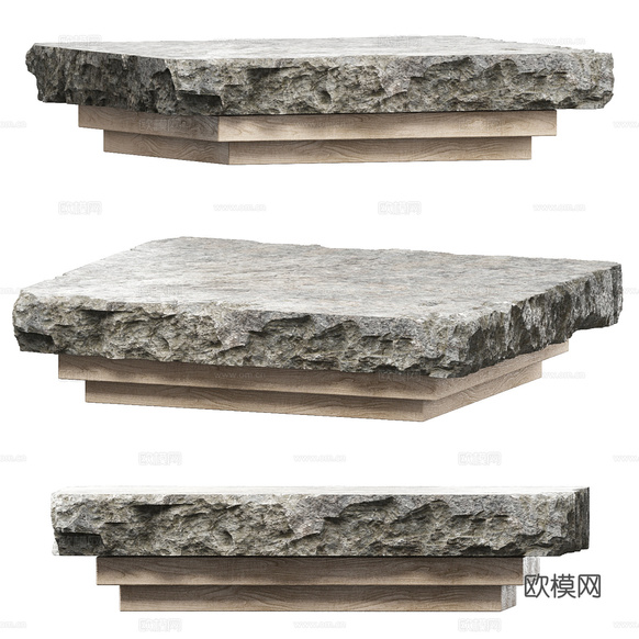 现代侘寂石桌 石茶几3d模型下载(渲染图1)