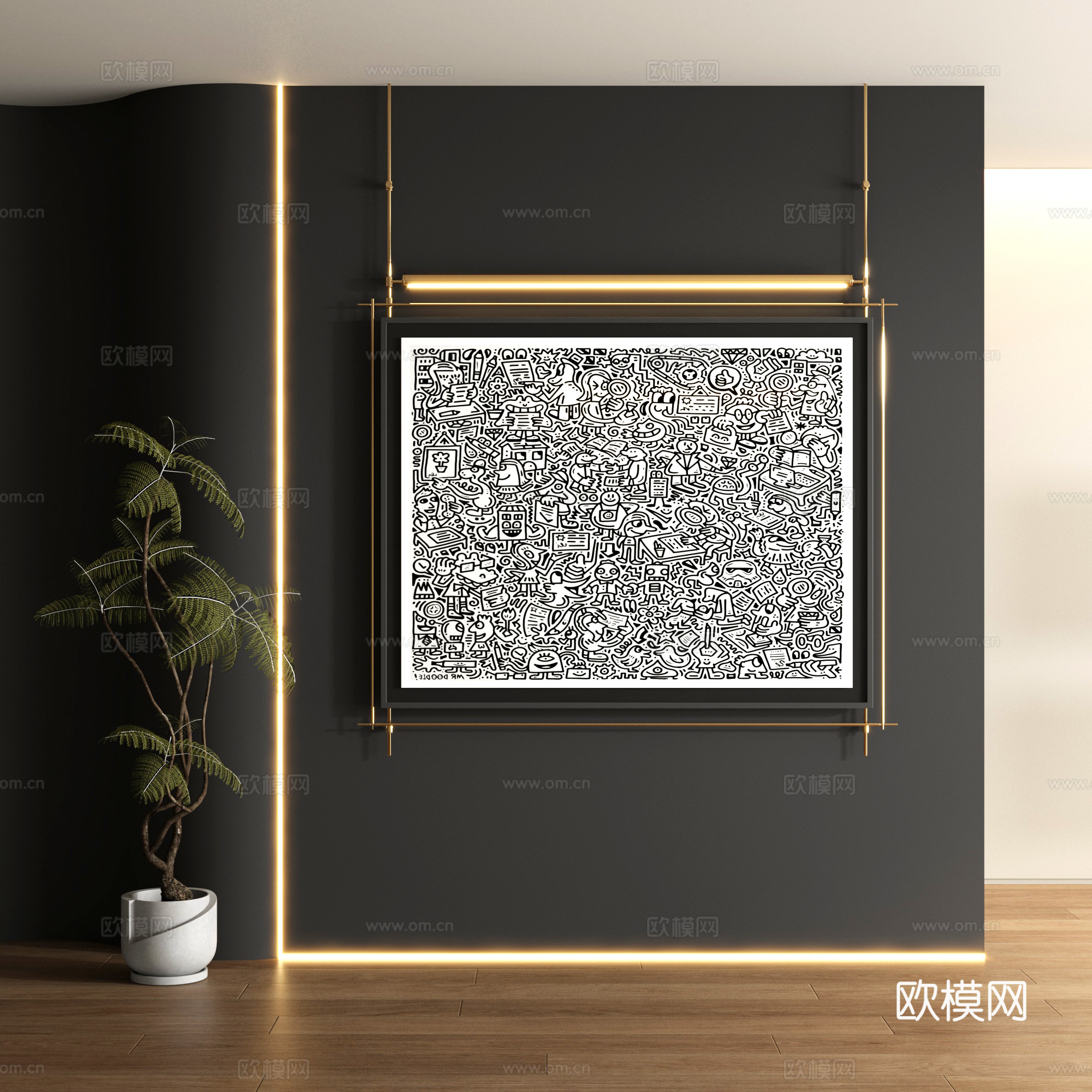 现代涂鸦装饰画3d模型