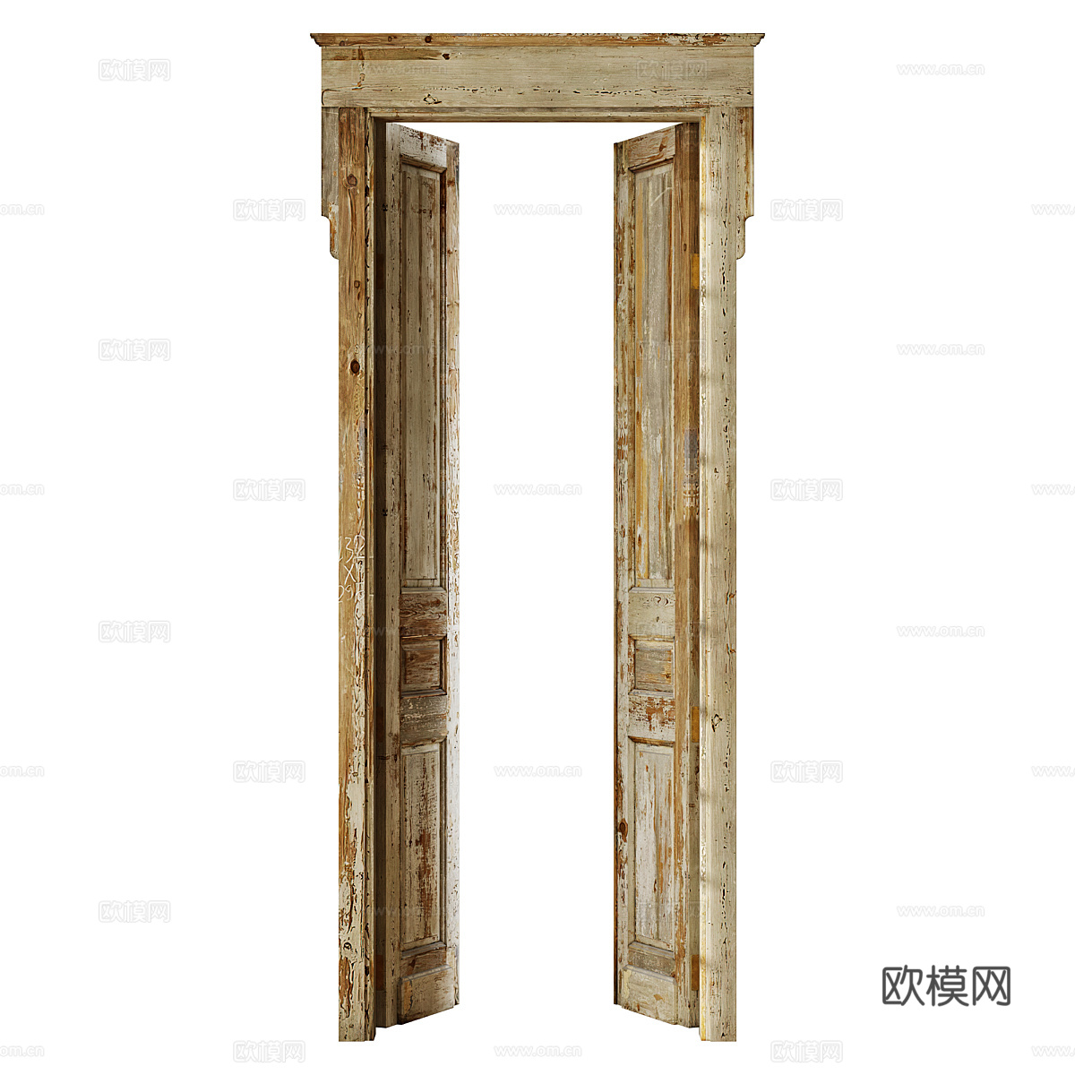 美式复古经典双开门 木门3d模型