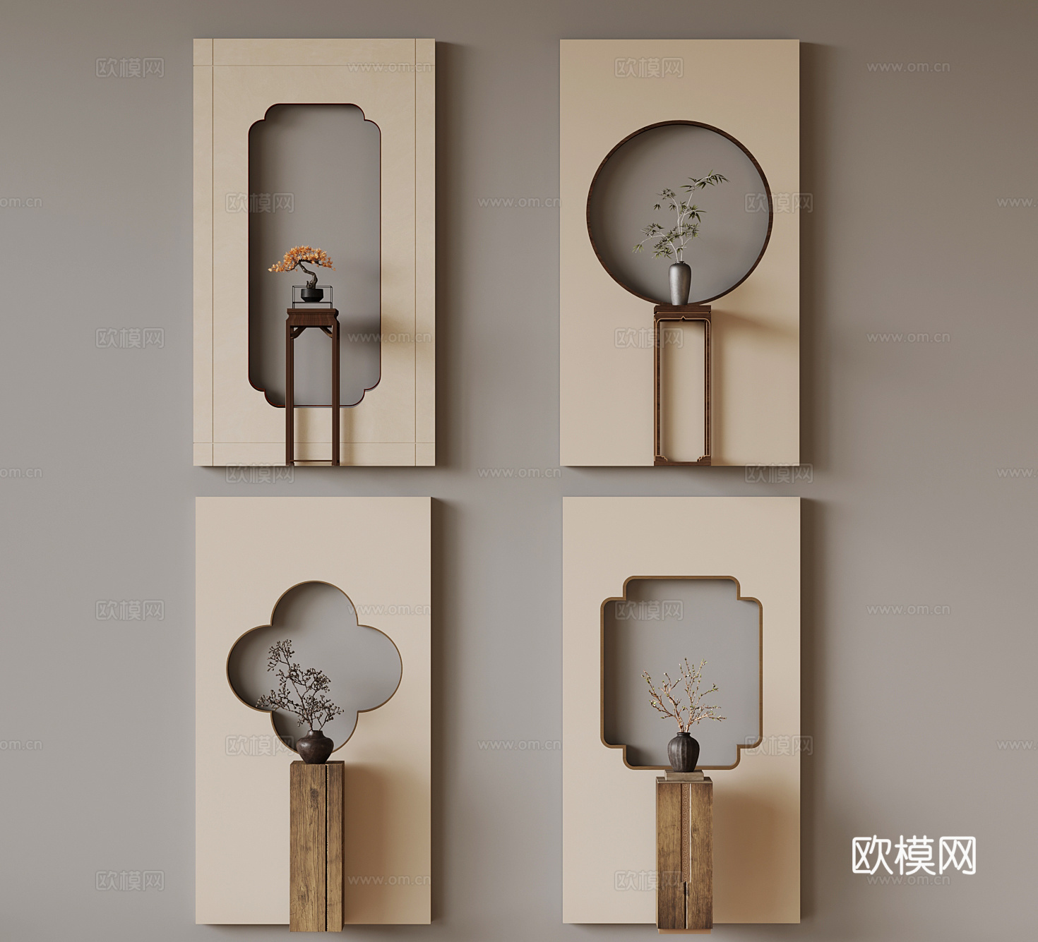 新中式玄关隔断 镂空su模型