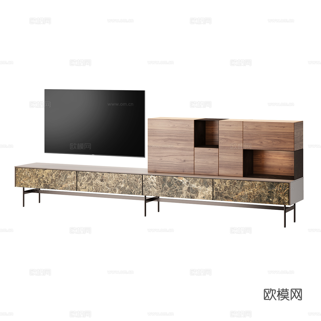 Avenue 极简电视柜 落地电视柜 胡桃木电视柜 装饰柜3d模型