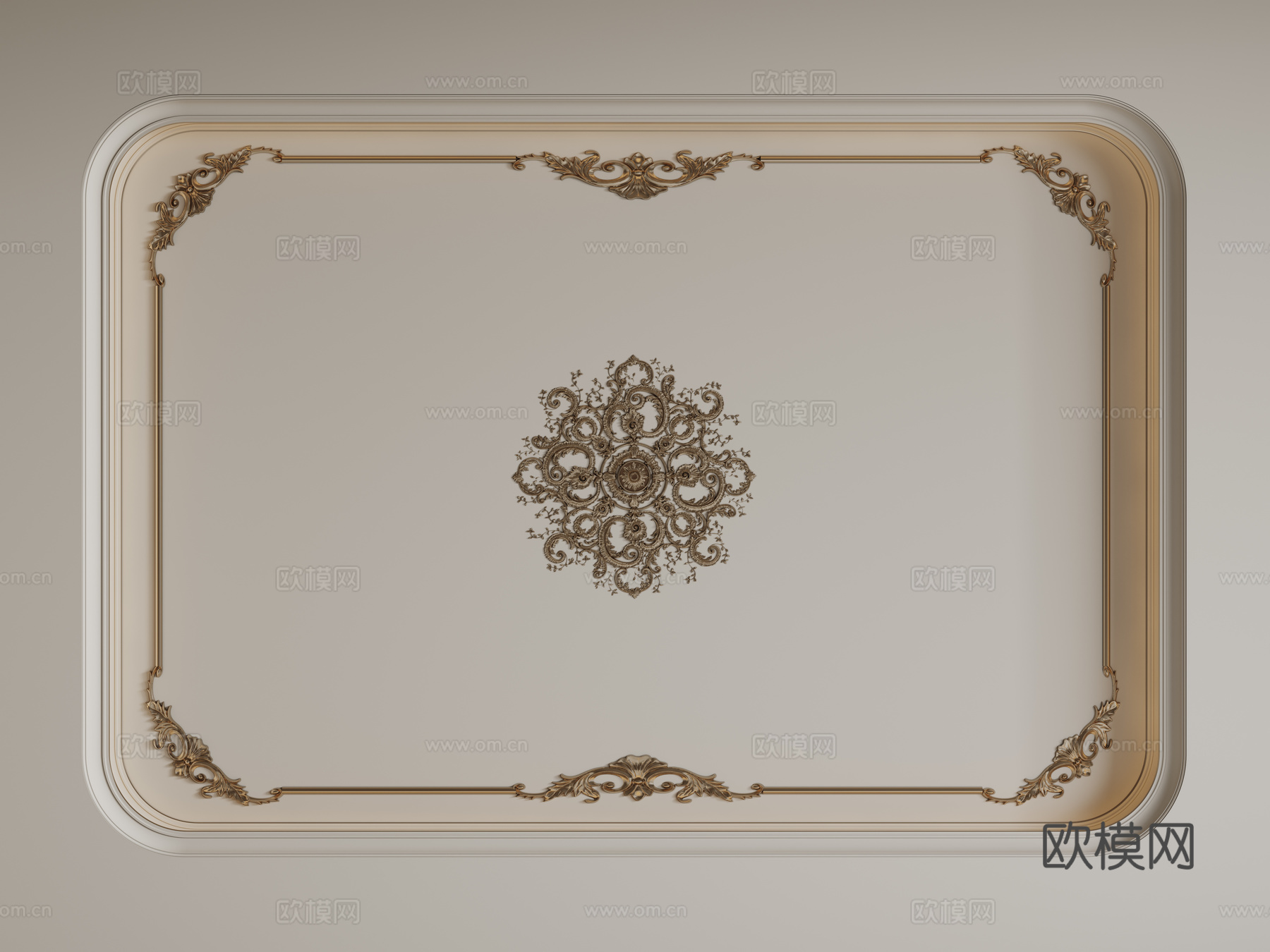 法式天花吊顶 石膏板吊顶 石膏线吊顶su模型下载（渲染图1）