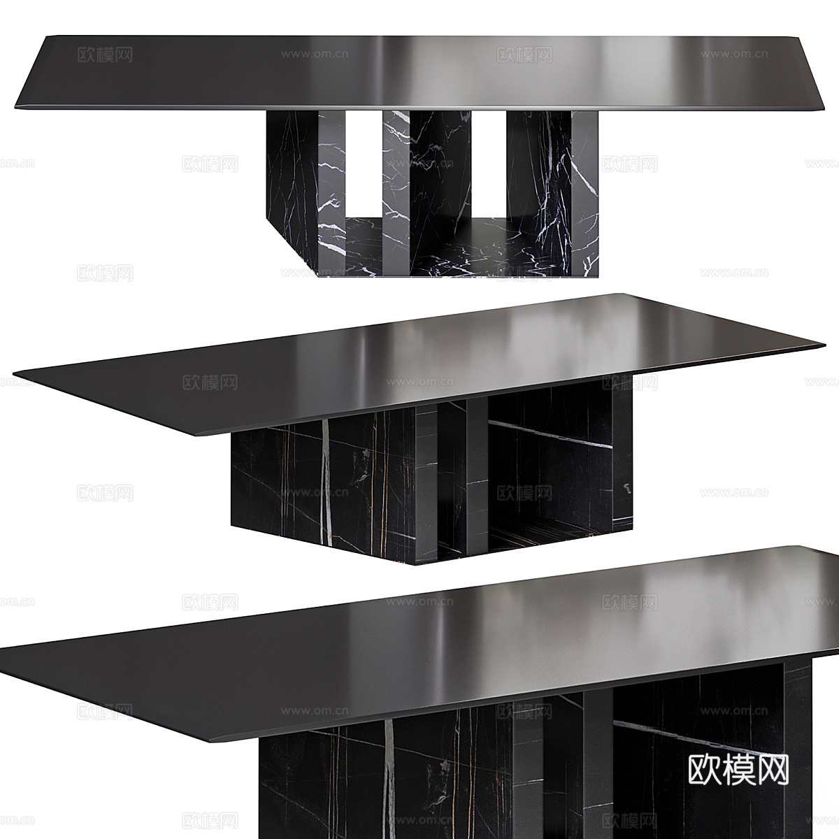 现代意式极简大理石钢板餐桌3d模型