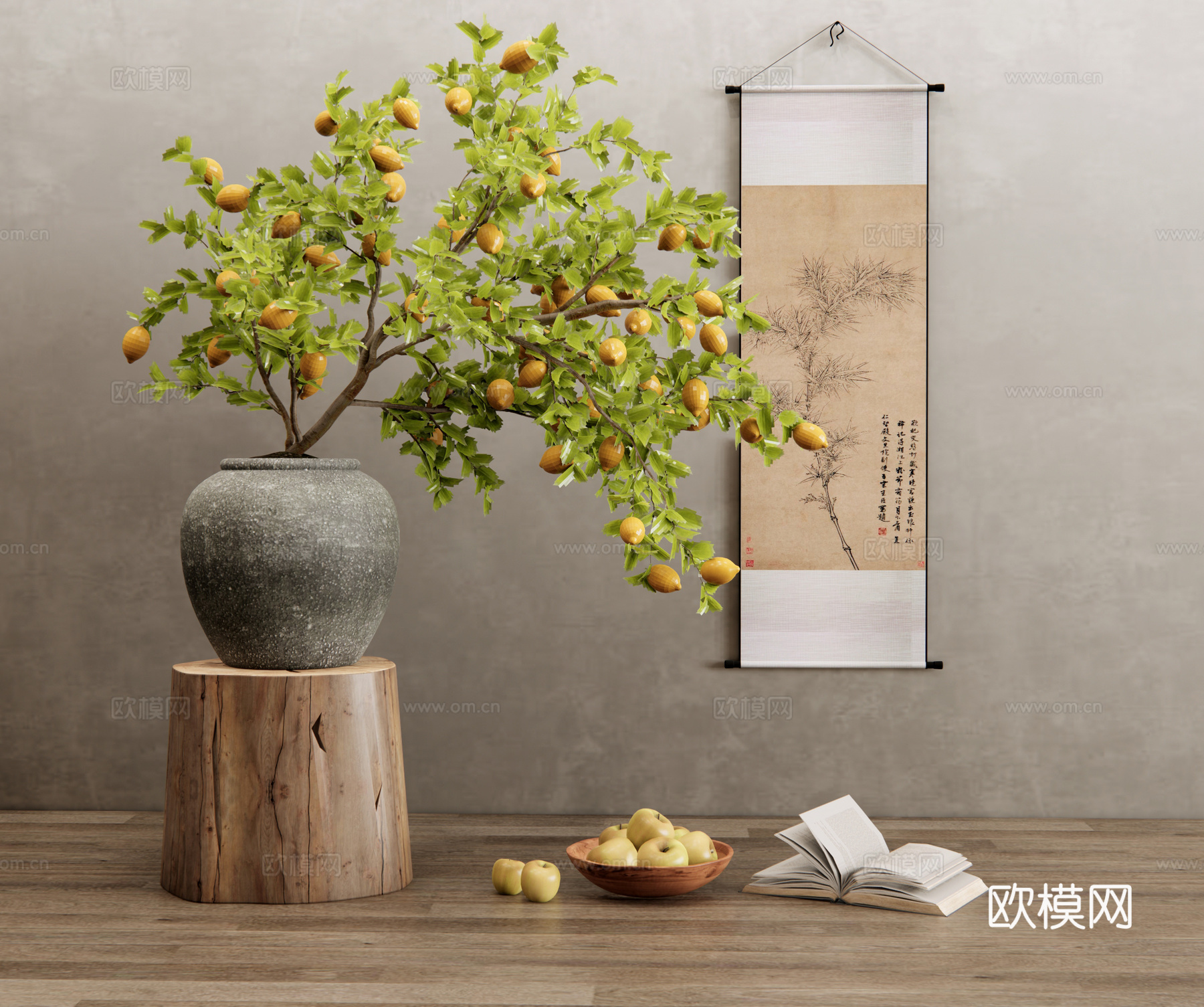 现代水果盆景 柠檬盆景 植物盆栽 饰品摆件su模型