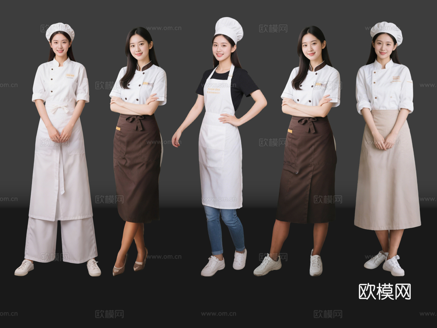 2D现代人物 糕点师 咖啡师 美女厨师 影视剧角色su模型