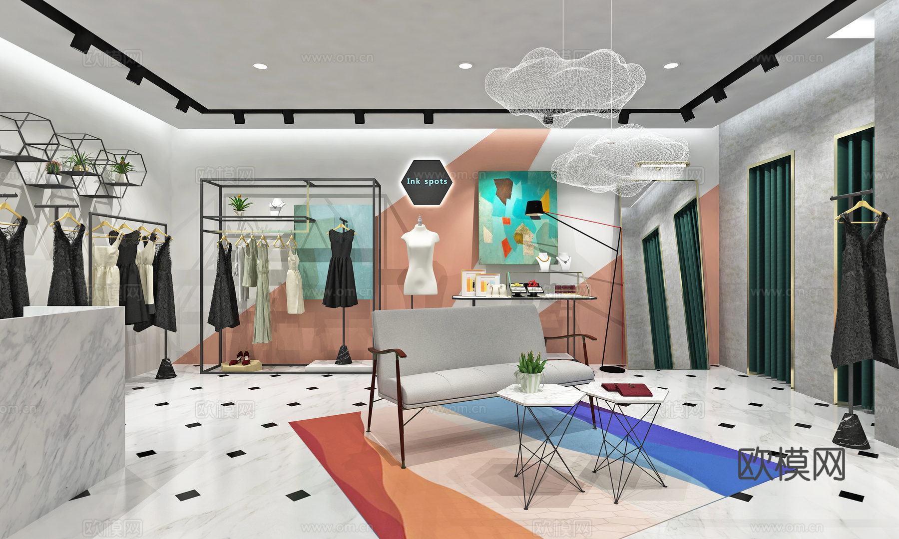 粉色调轻奢服装店3d模型