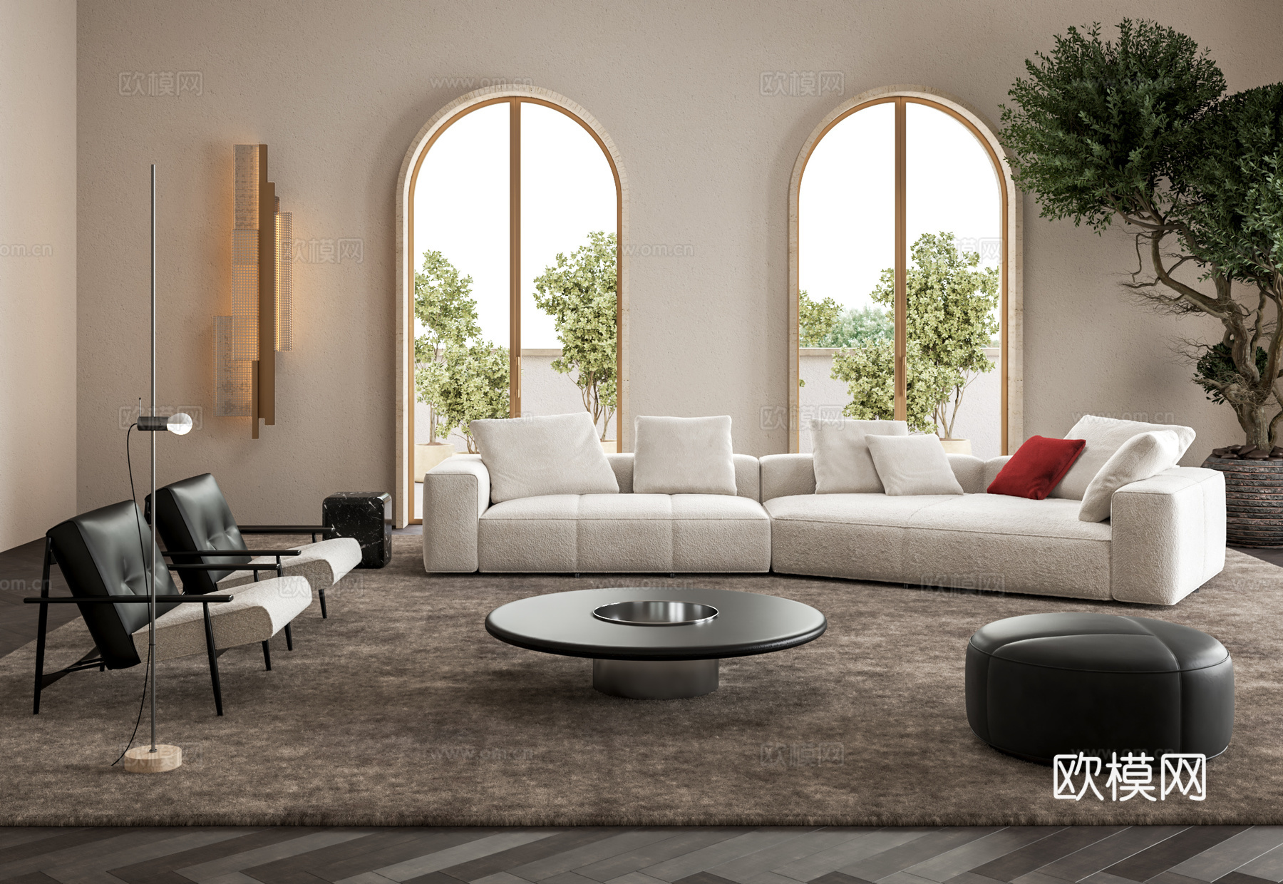 Minotti YVES沙发茶几组合 弧形沙发 沙发椅su模型