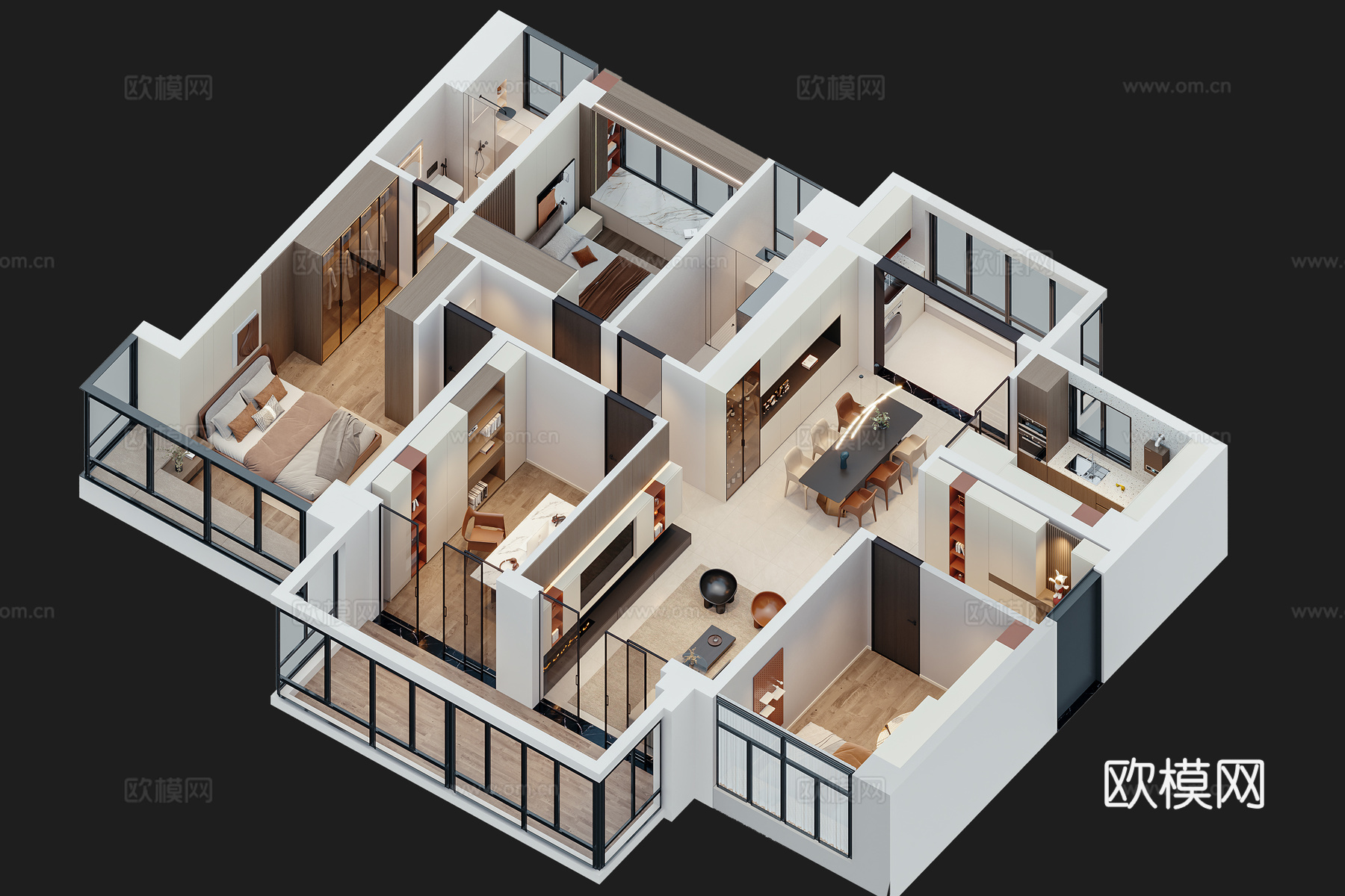 现代家装鸟瞰图样板房3d模型