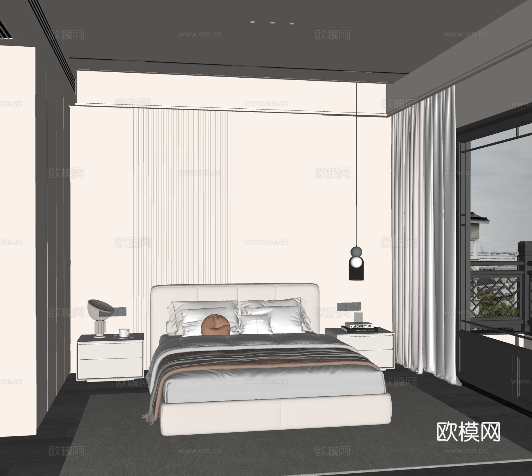 奶油风卧室su模型