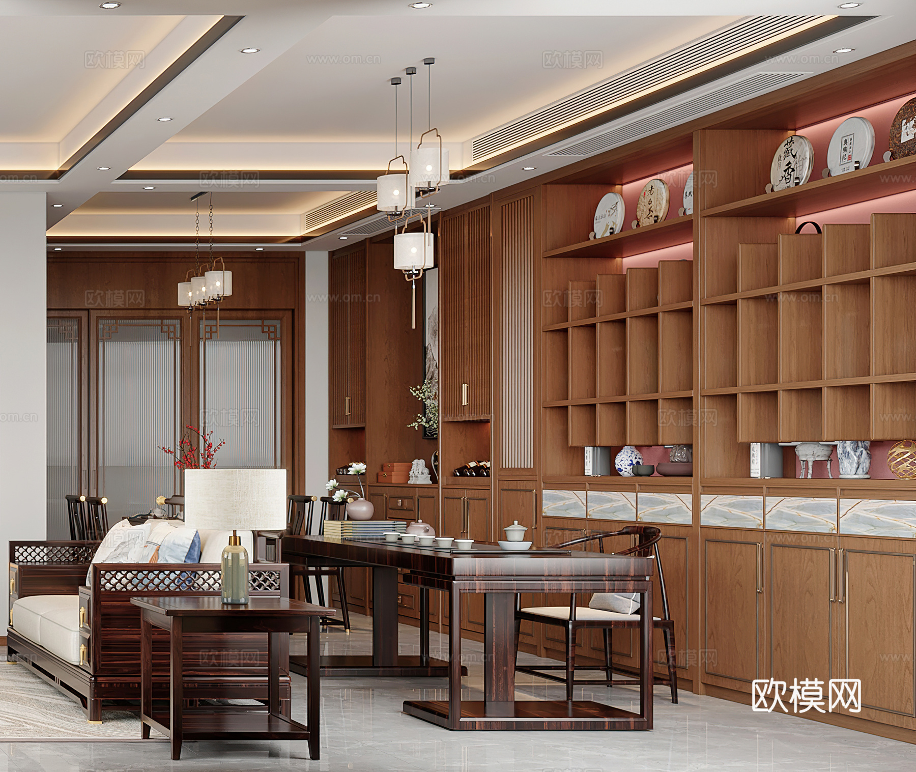 新中式茶室 茶台 茶舍 茶叶柜 茶台 办公室 书房 书法室3d模型
