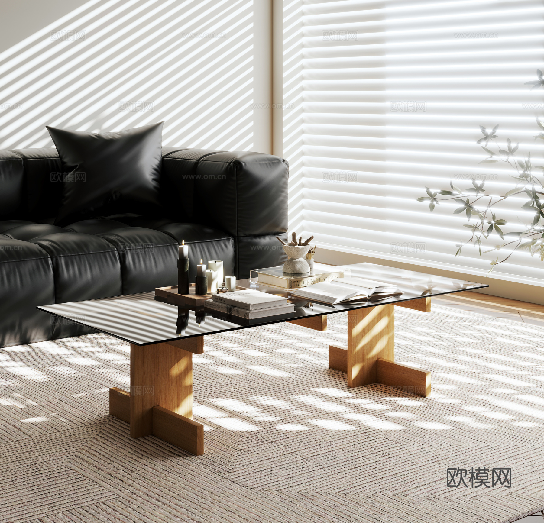 现代复古茶几 玻璃茶几 方形茶几 实木茶几3d模型
