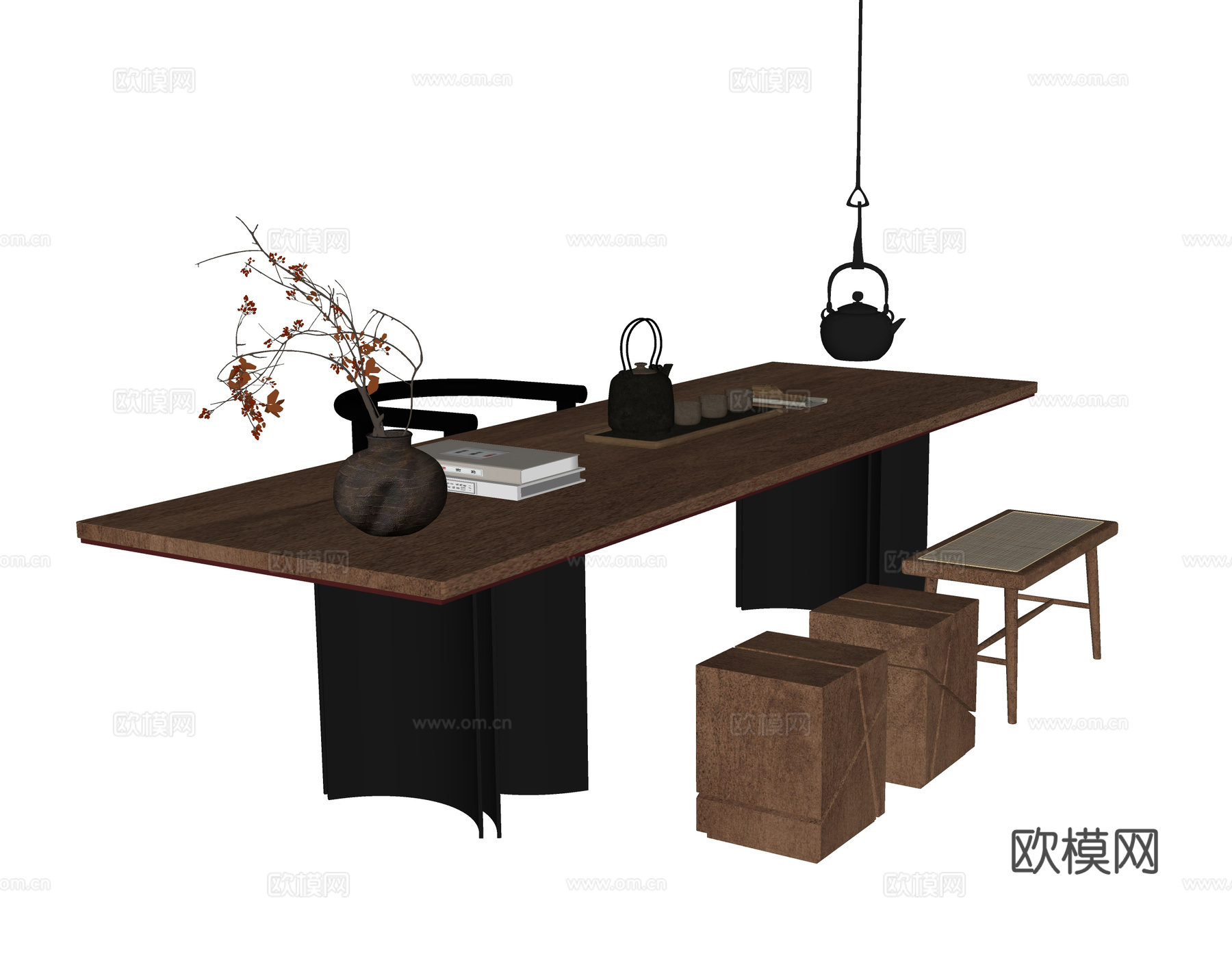 现代茶桌椅 凳子 茶椅 茶具su模型