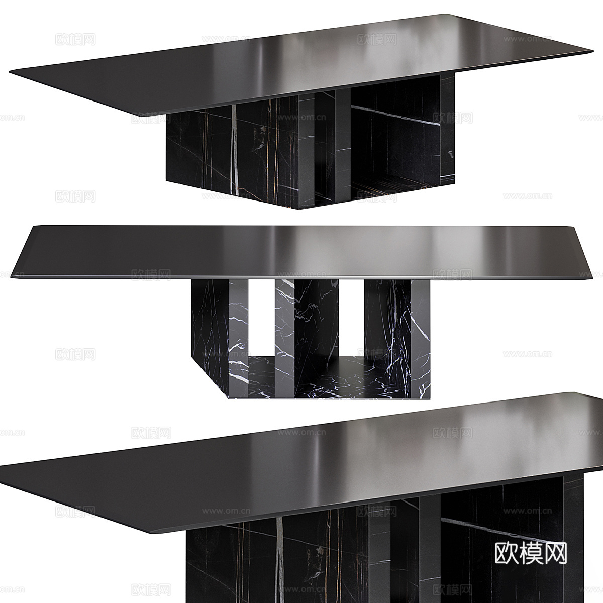 现代意式极简大理石钢板餐桌3d模型