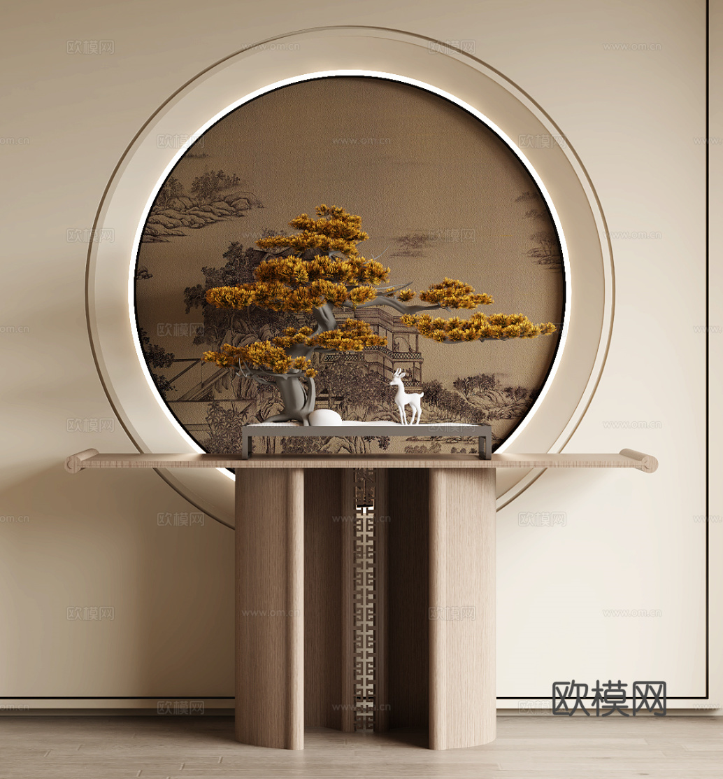 新中式端景台玄关台3d模型