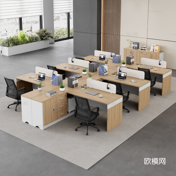 现代办公桌椅 员工桌 职员桌 屏网卡位 公共办公区3d模型下载