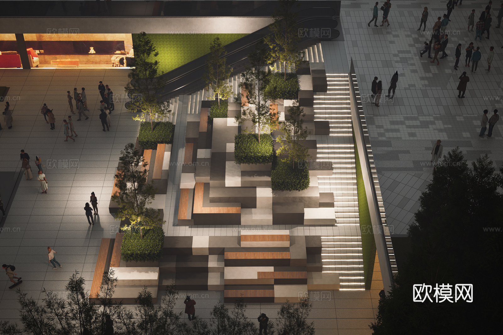 现代台阶景观 广场下沉台阶 木平台3d模型
