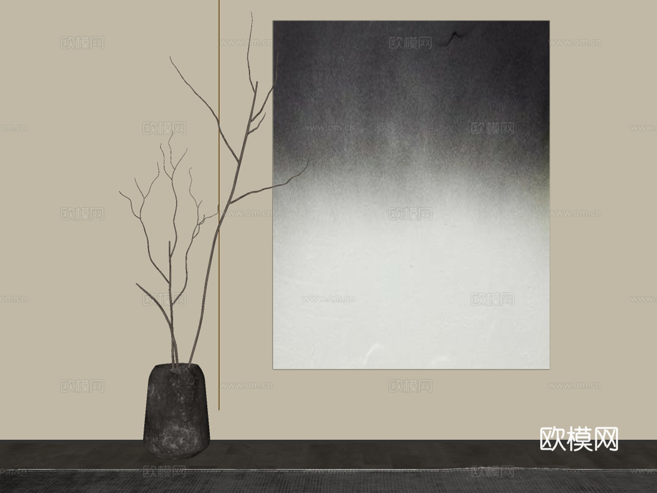 侘寂风黑白高级感挂画su模型