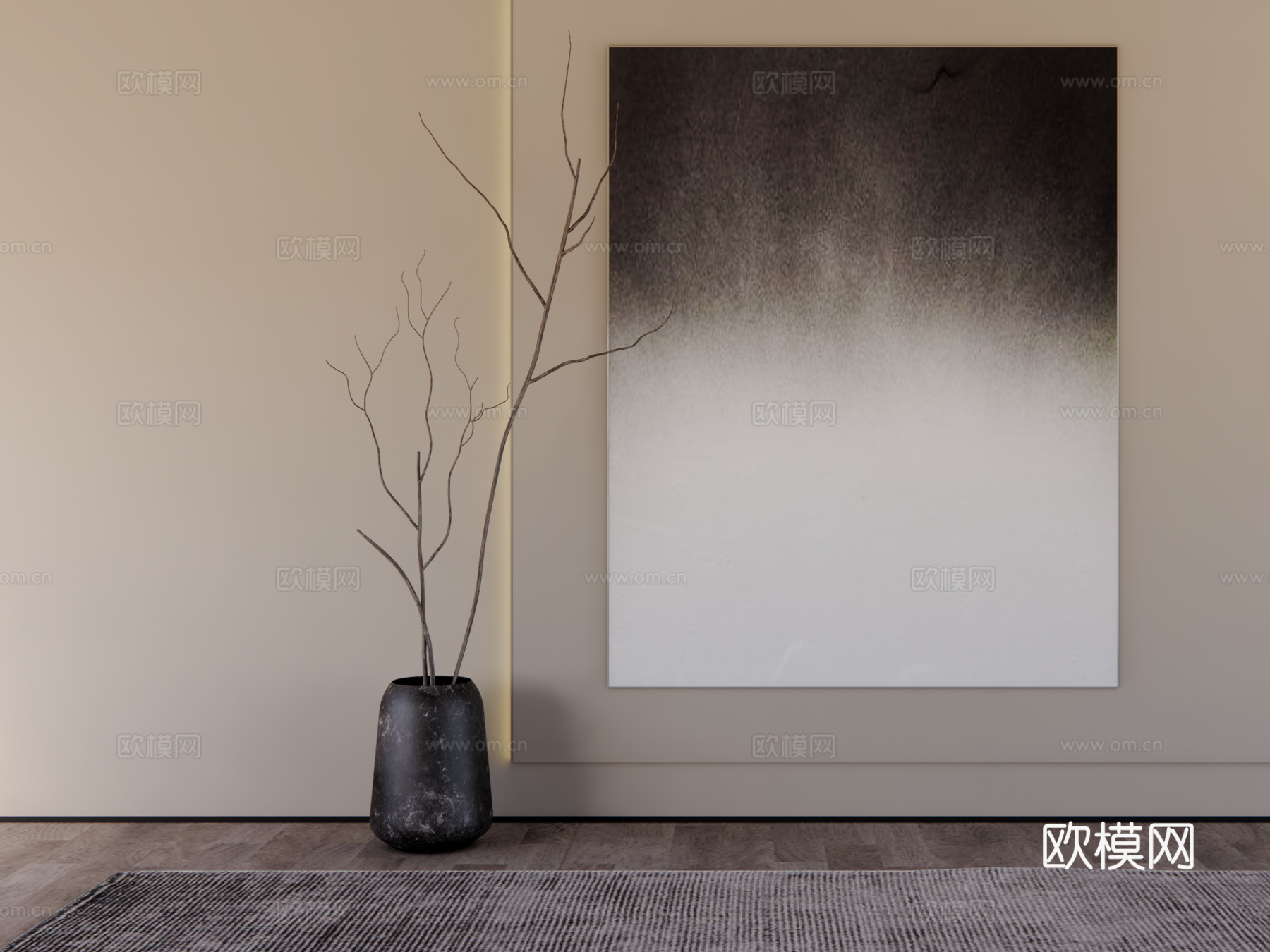 侘寂风黑白高级感挂画su模型