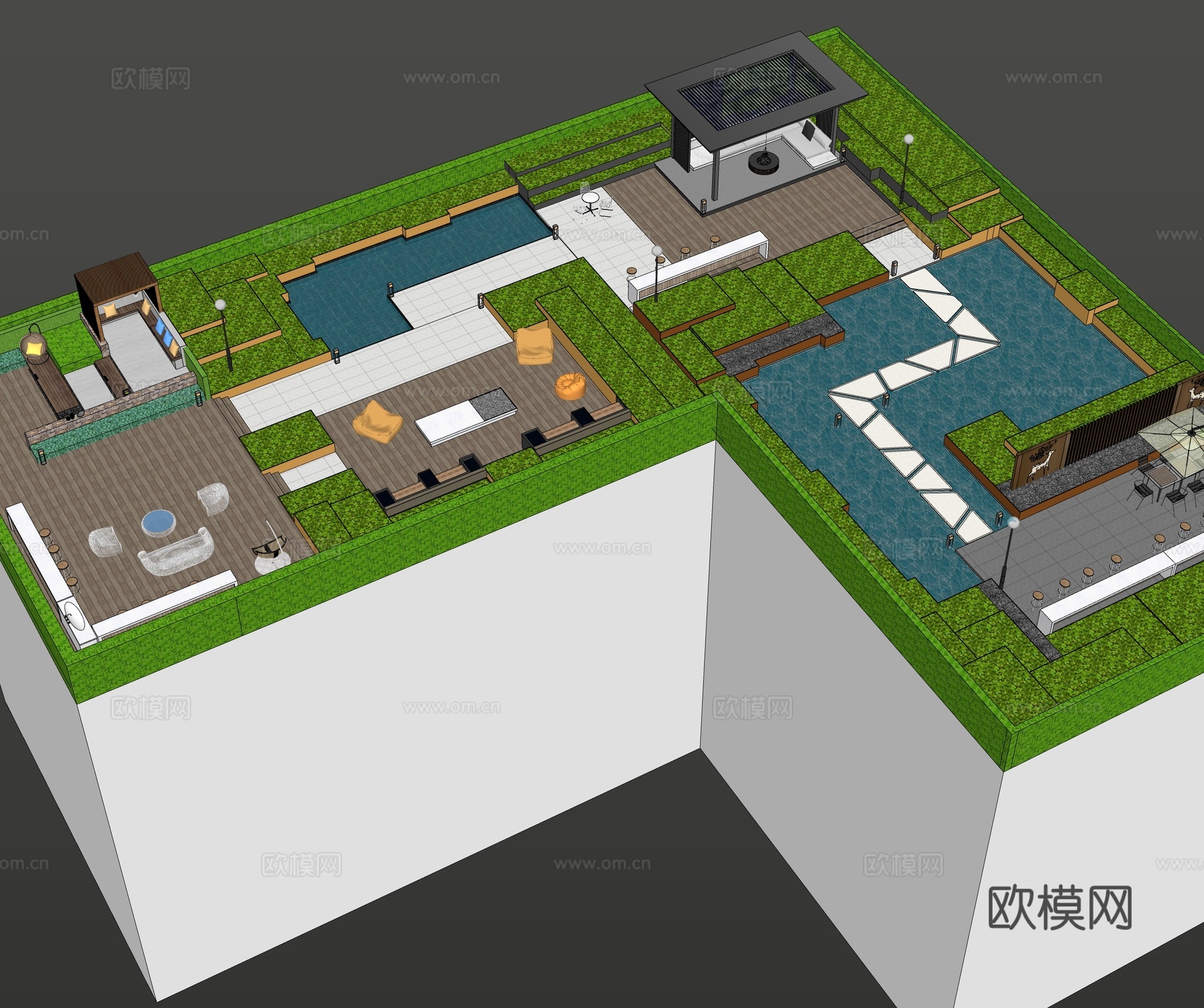 现代屋顶花园 空中花园 庭院花园 花园 庭院 菜园su模型