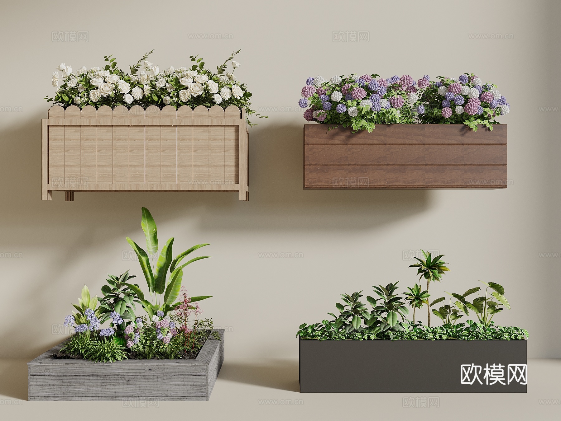花箱 外摆花箱 移动花箱 植物组合 花池 花草植物堆3d模型