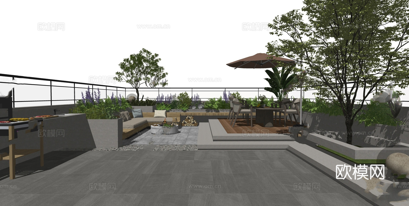 现代屋顶花园 庭院景观su模型