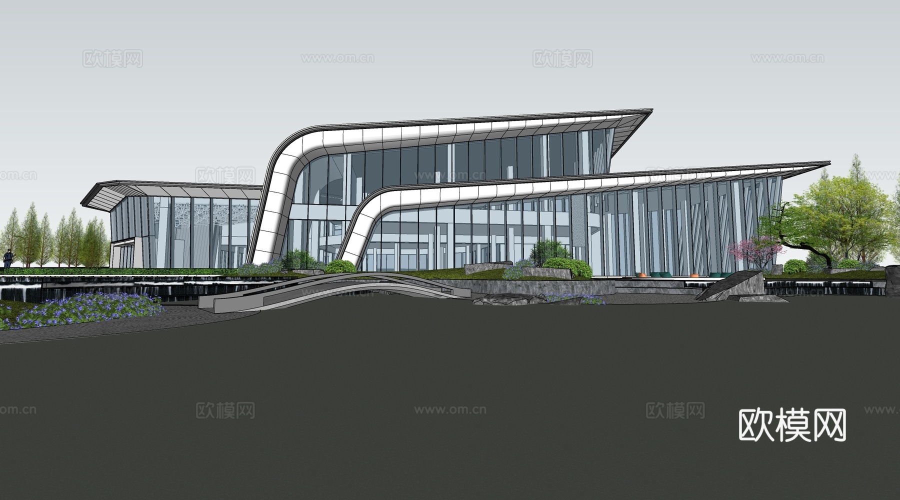 现代售楼部建筑 示范区建筑 展览馆建筑su模型