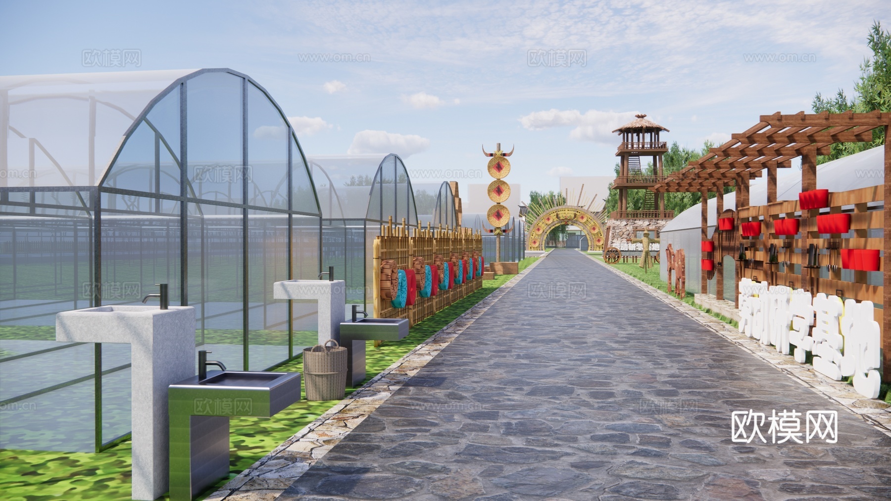 现代大棚研学基地 蔬菜种植基地 蔬菜研学营地 劳动教育基地su模型