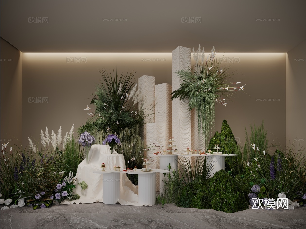 美陈绿植 花艺美陈 绣球绿植 婚礼花艺3d模型